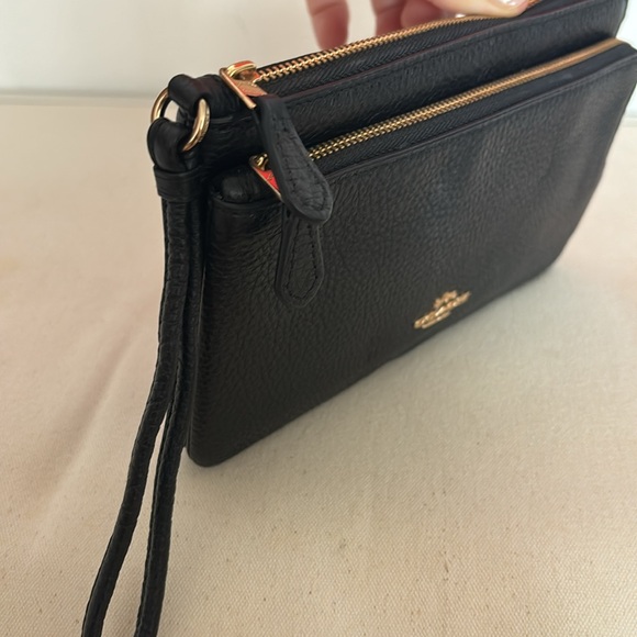 Coach Double Zip Wristlet Black Pebbled Leather - Picture 6 of 7